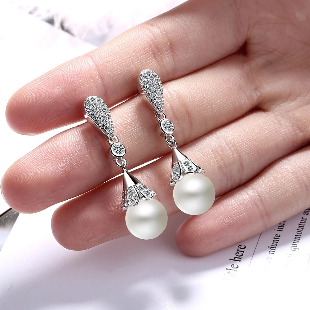 925 sterling silver Pearl Jewelry natural freshwater pearl drop earrings