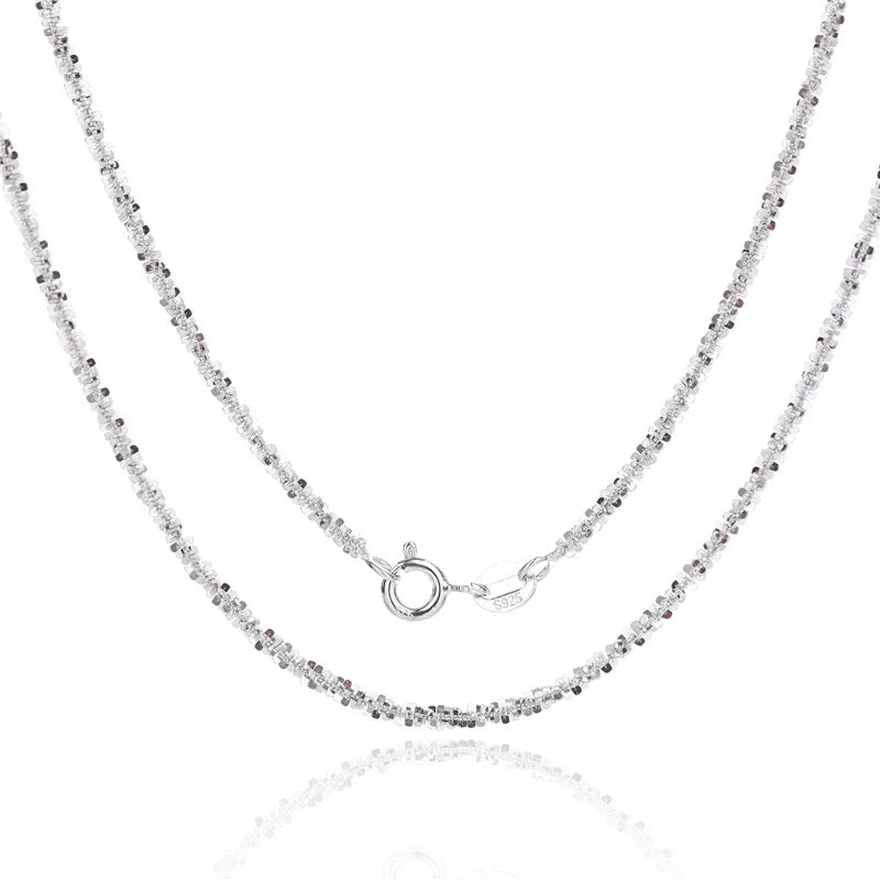 Authentic S925 Sterling Silver Necklace 2mm Sparkling Collarbone,