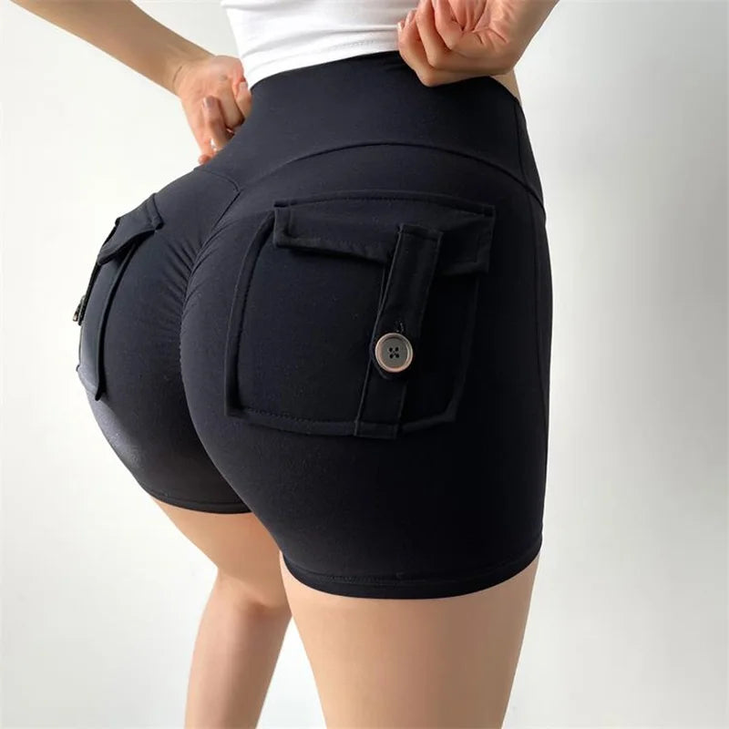 Sports Wear Women Pocket Yoga Shorts Fitness High Waist Short        .