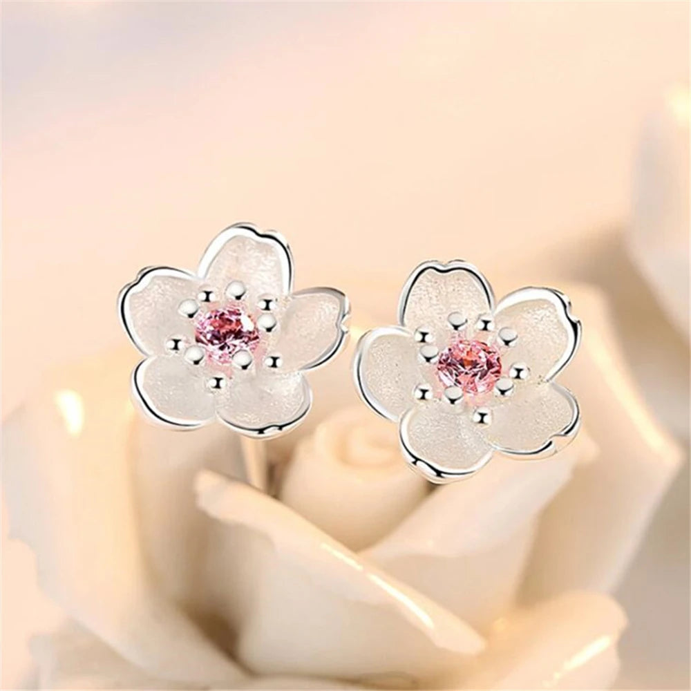 925 sterling silver Fashion women fungus ornaments romantic Earrings pink