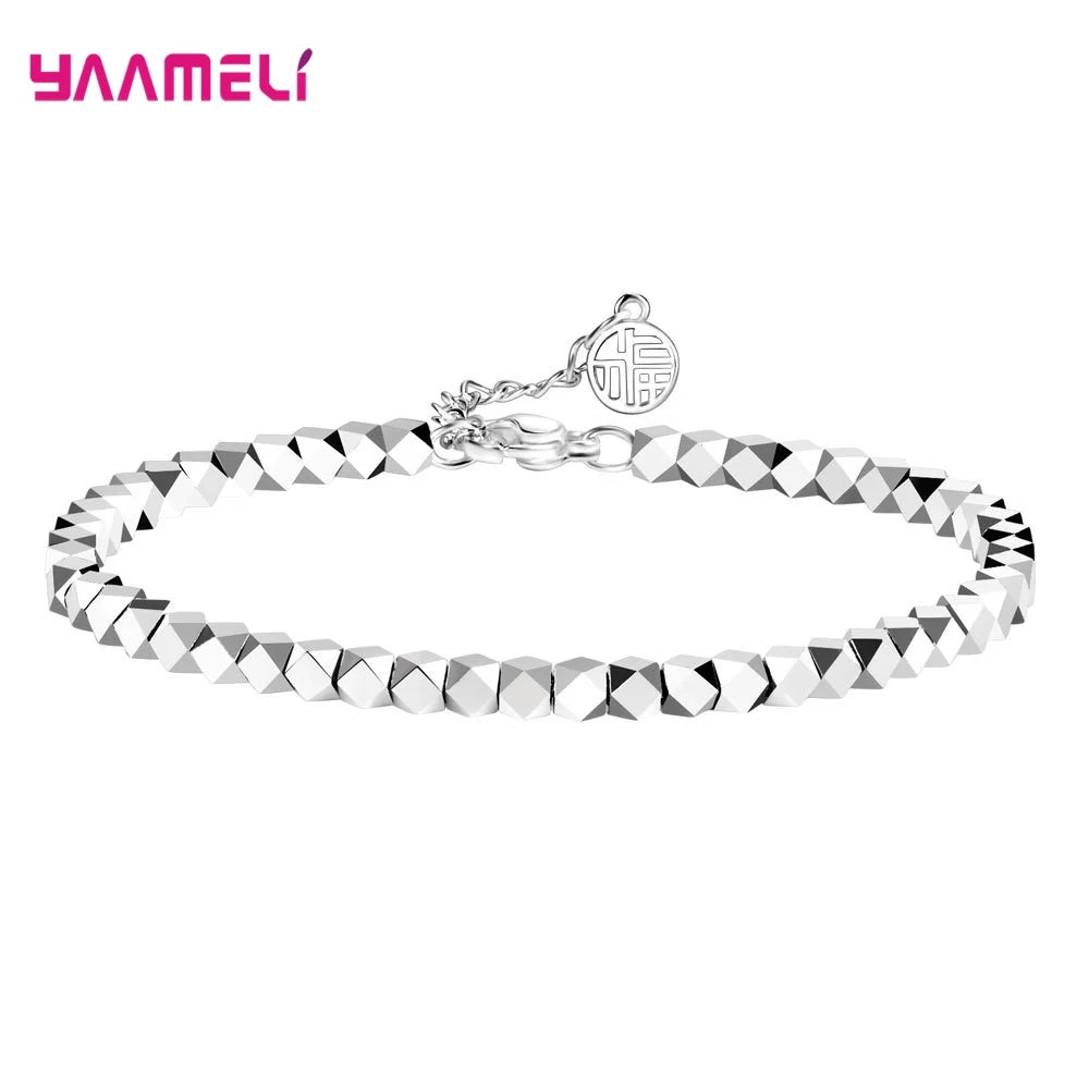 925 Sterling Silver Jewelry Wristband Geometric  17CM+4CM