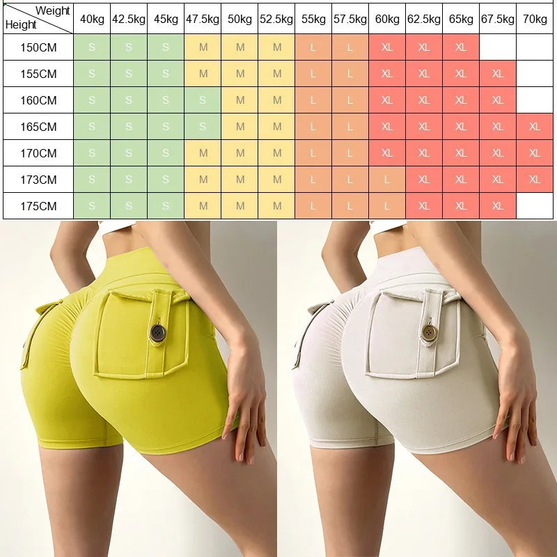 Sports Wear Women Pocket Yoga Shorts Fitness High Waist Short        