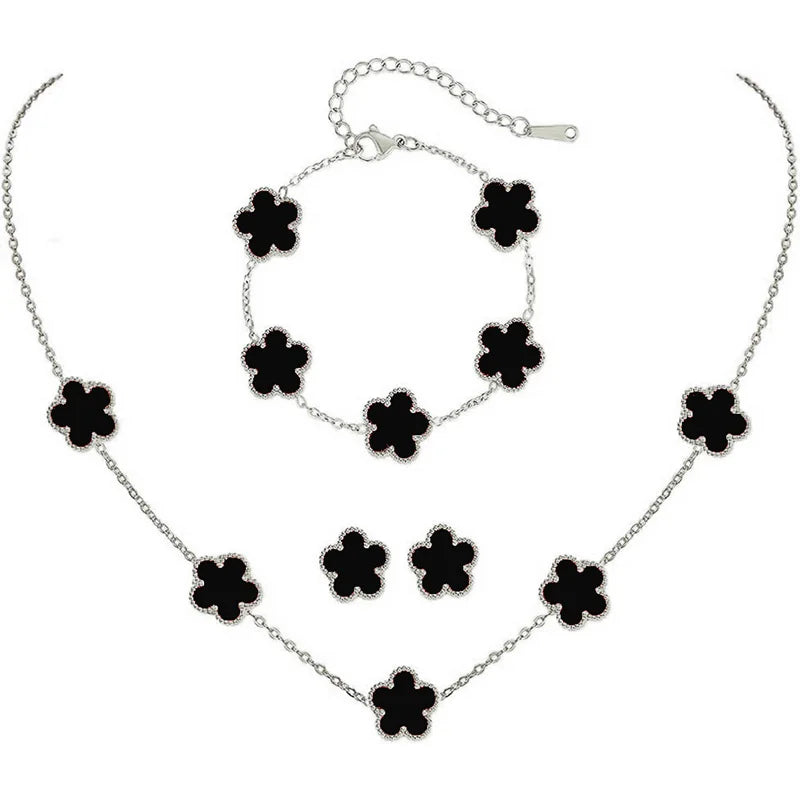 3pcs/set Stainless Steel Jewelry Woman Five-leaf Flower