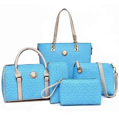 5 Set Famous Brand Women Luxury Hand Bag PU Leather Purse Bags