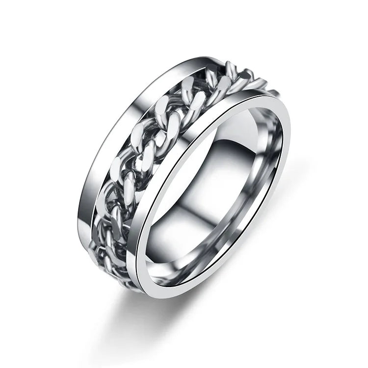 Titanium Steel Rotatable Chain Rings for Women Men Spinner Ring