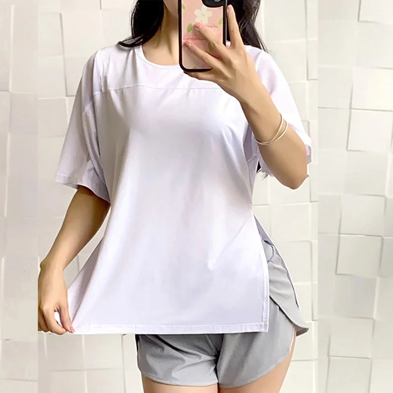 Plus Size Sports Shirt for Big Lady Women S-XXXXXL Crop Top Yoga T-Shirts Gym