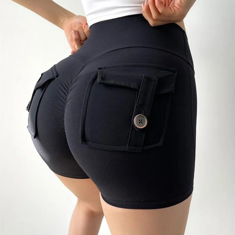 Sports Wear Women Pocket Yoga Shorts Fitness High Waist Short        