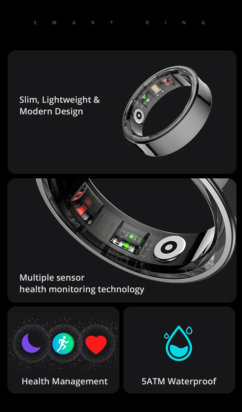 2025 COLMI R09 Smart Ring Men Women with Charging Case, Body Temperature Health and Sleep Monitor For Xiaomi Samsung Phone