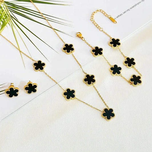 3pcs/set Stainless Steel Jewelry Woman Five-leaf Flower